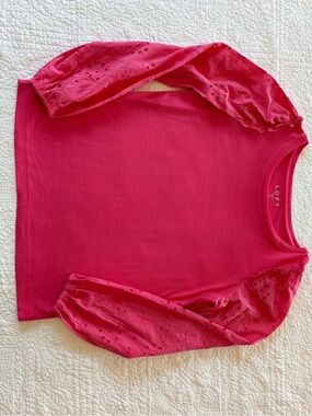 LOFT Hot Pink Eyelet Puff Sleeve Long Sleeve Top